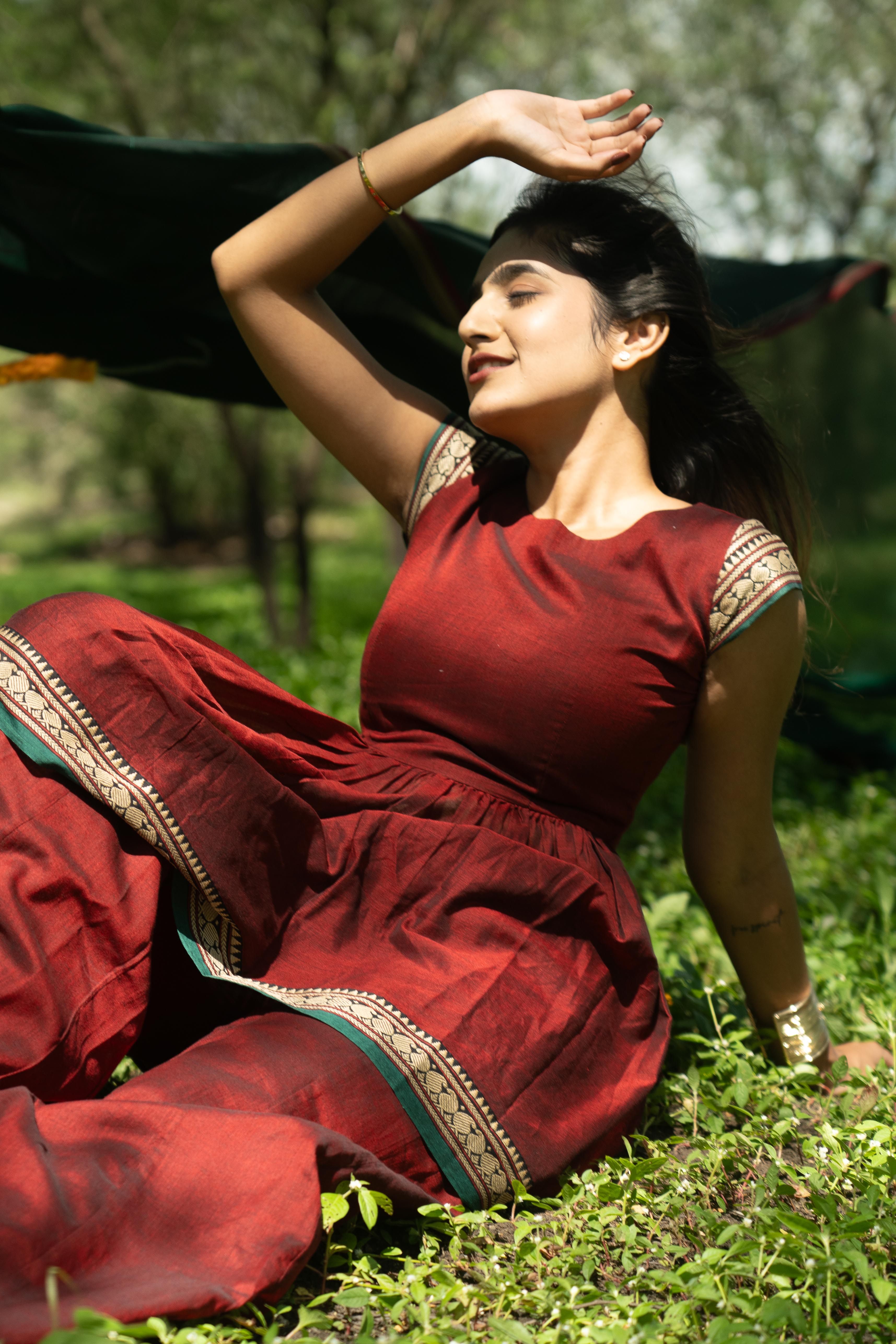 Maroon Sharara Set (Green Dupatta Only)